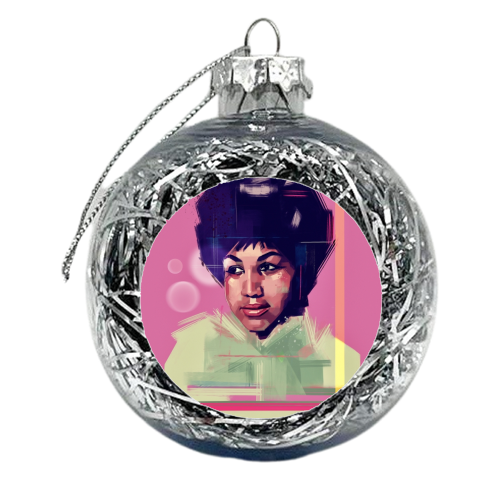 Aretha Franklin - xmas bauble by Rebecca Sampson