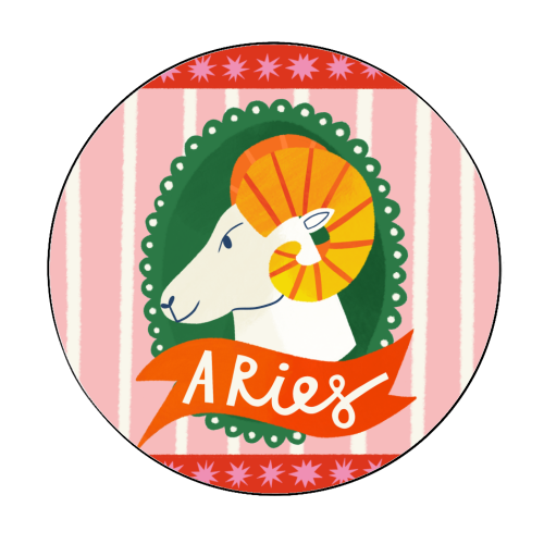 Aries Astrology Star Sign Design - Circle Sticker by AbiGoLucky