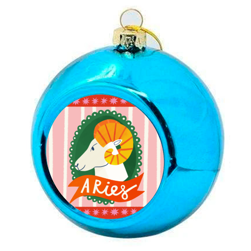 Aries Astrology Star Sign Design - colourful christmas bauble by AbiGoLucky
