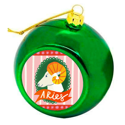 Aries Astrology Star Sign Design - colourful christmas bauble by AbiGoLucky