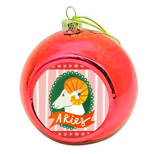 Aries Astrology Star Sign Design - colourful christmas bauble by AbiGoLucky