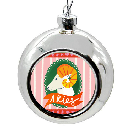 Aries Astrology Star Sign Design - colourful christmas bauble by AbiGoLucky