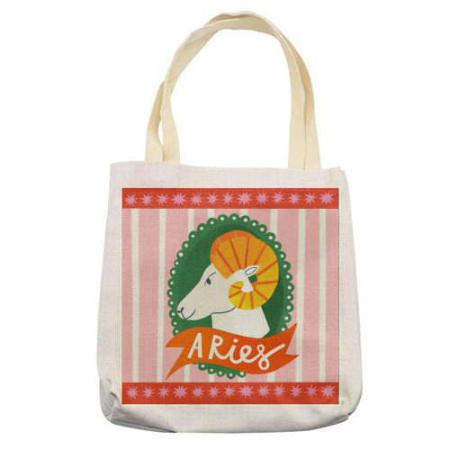 Aries Astrology Star Sign Design - printed canvas tote bag by AbiGoLucky
