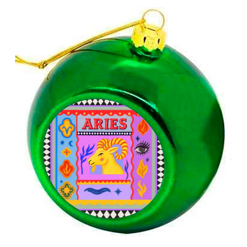 Aries star sign - colourful christmas bauble by Wallace Elizabeth