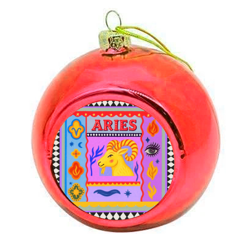 Aries star sign - colourful christmas bauble by Wallace Elizabeth