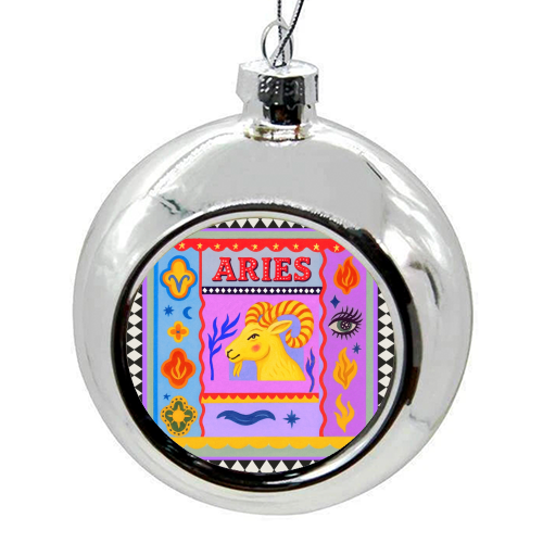 Aries star sign - colourful christmas bauble by Wallace Elizabeth