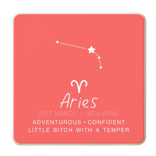Aries traits and constellation print - personalised beer coaster by The Girl Next Draw