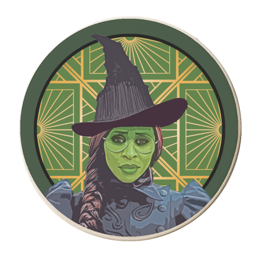Art Deco Elphaba - personalised beer coaster by DOLLY WOLFE
