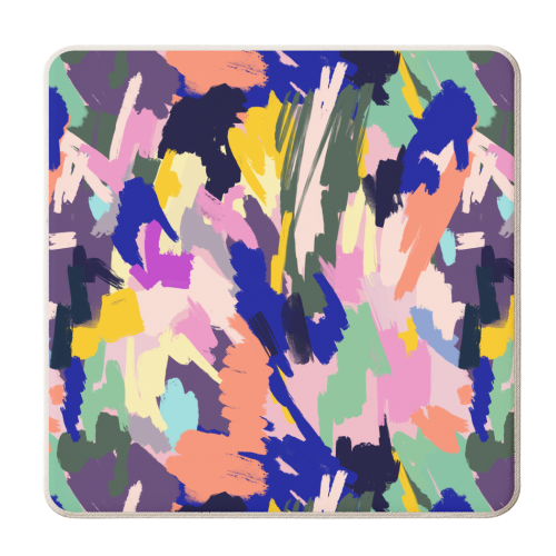 Artistic Colorful Brushstrokes Texture - personalised beer coaster by Ninola Design