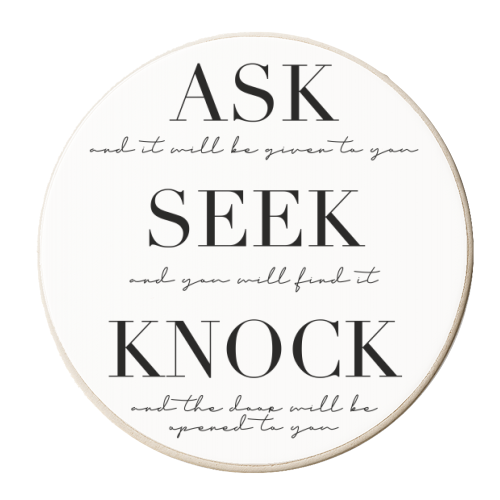 Ask Seek Knock - personalised beer coaster by Toni Scott