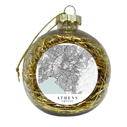Athens Greece Blue Water Street Map - xmas bauble by Toni Scott