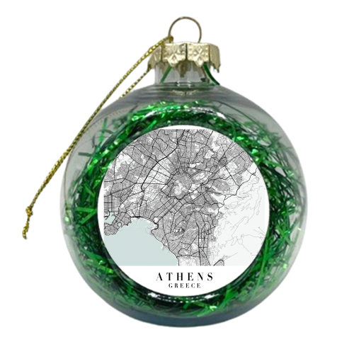 Athens Greece Blue Water Street Map - xmas bauble by Toni Scott