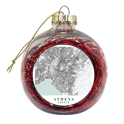 Athens Greece Blue Water Street Map - xmas bauble by Toni Scott
