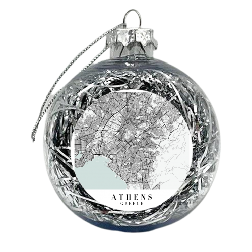 Athens Greece Blue Water Street Map - xmas bauble by Toni Scott