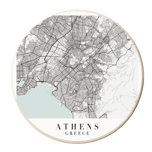 Athens Greece Blue Water Street Map - personalised beer coaster by Toni Scott