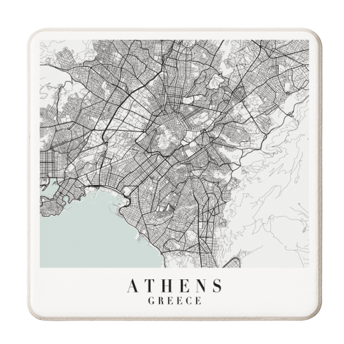 Athens Greece Blue Water Street Map - personalised beer coaster by Toni Scott