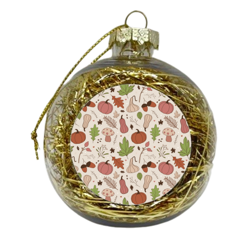 Autumn Fall pink pumpkin patternprint - xmas bauble by The Girl Next Draw