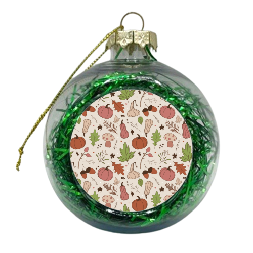 Autumn Fall pink pumpkin patternprint - xmas bauble by The Girl Next Draw