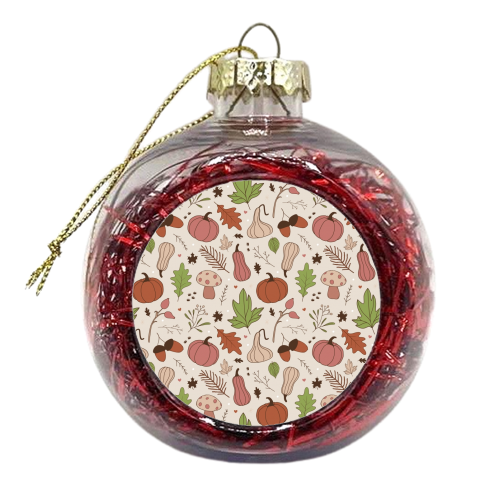Autumn Fall pink pumpkin patternprint - xmas bauble by The Girl Next Draw