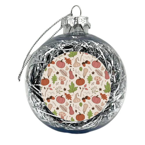 Autumn Fall pink pumpkin patternprint - xmas bauble by The Girl Next Draw