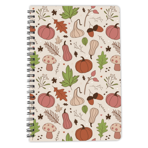 Autumn Fall pink pumpkin patternprint - personalised A4, A5, A6 notebook by The Girl Next Draw