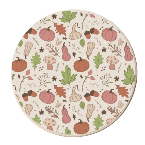 Autumn Fall pink pumpkin patternprint - personalised beer coaster by The Girl Next Draw