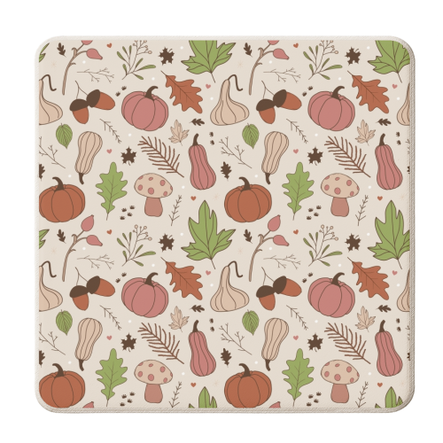 Autumn Fall pink pumpkin patternprint - personalised beer coaster by The Girl Next Draw