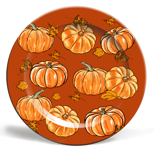 Autumn Pumpkins - ceramic dinner plate by EZbie