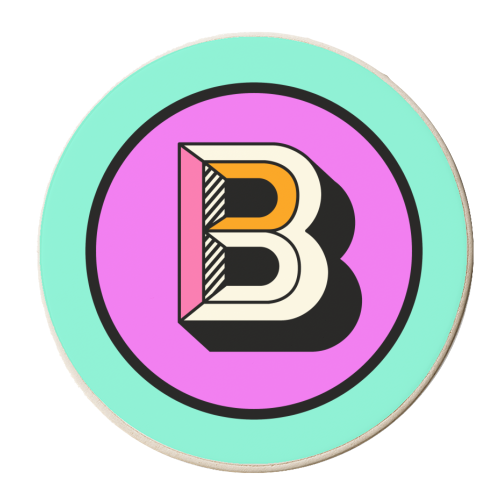 B - Letter Initial Bright Colour Block Alphabet - personalised beer coaster by AbiGoLucky