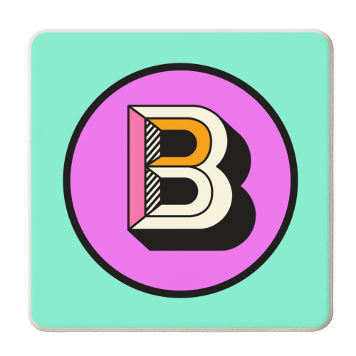 B - Letter Initial Bright Colour Block Alphabet - personalised beer coaster by AbiGoLucky