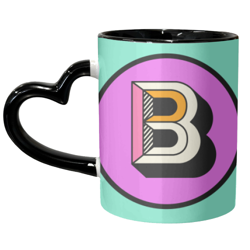 B - Letter Initial Bright Colour Block Alphabet - unique mug by AbiGoLucky