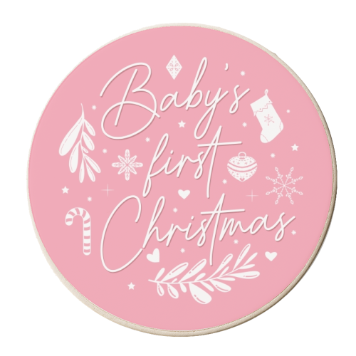 Baby's first Christmas bauble print - personalised beer coaster by The Girl Next Draw