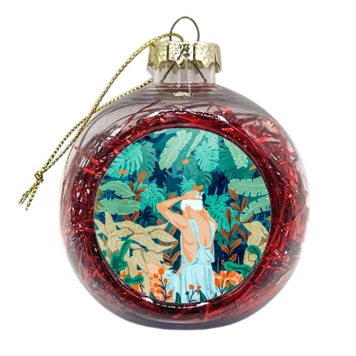 Backyard | Jungle Tropical Nature Painting | Botanical Plant Lady Banana Tree Garden Watercolor - xmas bauble by Uma Prabhakar Gokhale