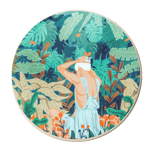 Backyard | Jungle Tropical Nature Painting | Botanical Plant Lady Banana Tree Garden Watercolor - personalised beer coaster by Uma Prabhakar Gokhale