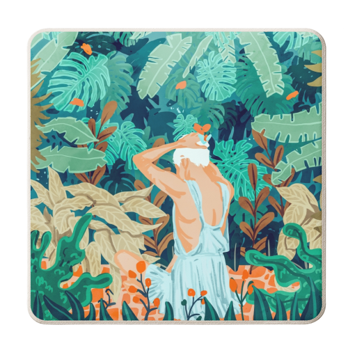 Backyard | Jungle Tropical Nature Painting | Botanical Plant Lady Banana Tree Garden Watercolor - personalised beer coaster by Uma Prabhakar Gokhale