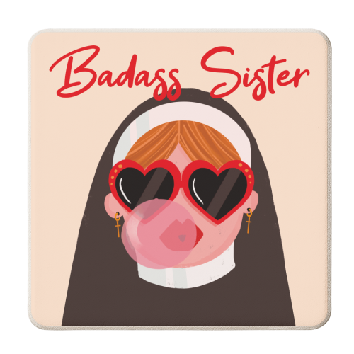 Badass Sister - personalised beer coaster by Vallely Studios
