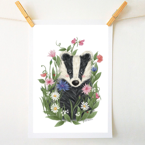 Badger In The Garden - A1 - A4 art print by Ellie Bednall