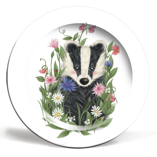 Badger In The Garden - ceramic dinner plate by Ellie Bednall