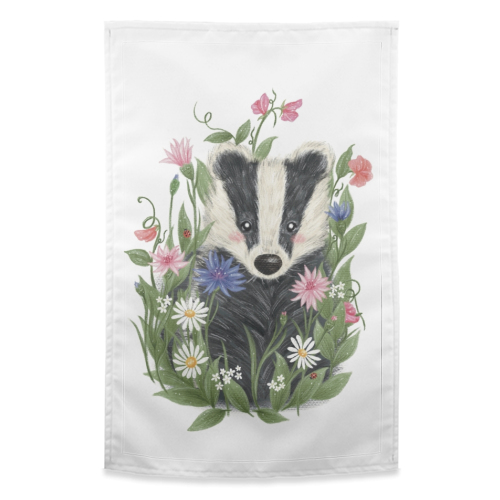 Badger In The Garden - funny tea towel by Ellie Bednall