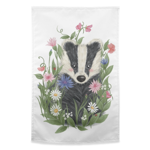 Badger In The Garden - funny tea towel by Ellie Bednall