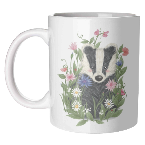 Badger In The Garden - unique mug by Ellie Bednall