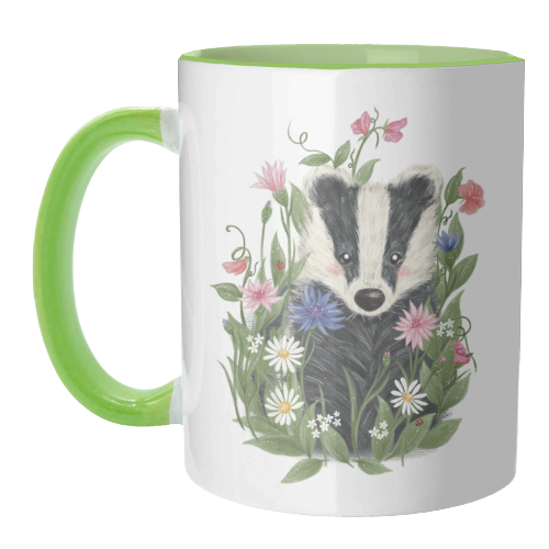 Badger In The Garden - unique mug by Ellie Bednall