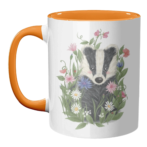 Badger In The Garden - unique mug by Ellie Bednall