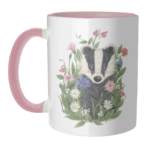 Badger In The Garden - unique mug by Ellie Bednall