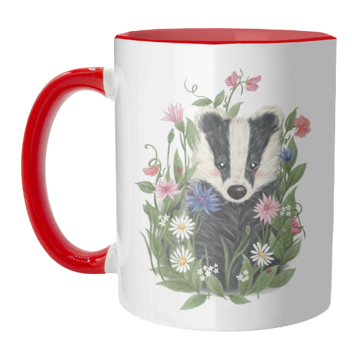 Badger In The Garden - unique mug by Ellie Bednall