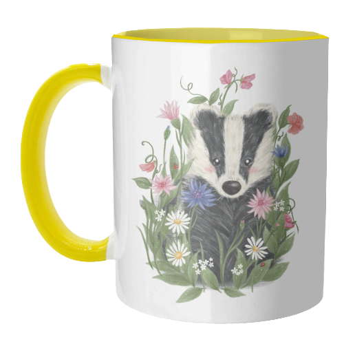 Badger In The Garden - unique mug by Ellie Bednall