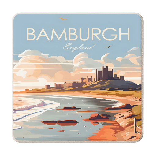 Bamburgh Castle Travel - personalised beer coaster by Kun Pact