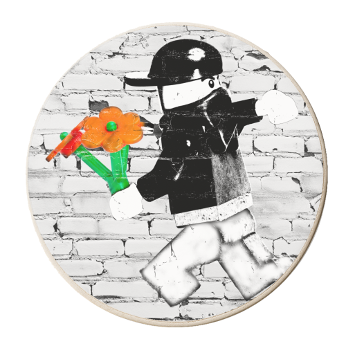 Banksy Flower Trower - personalised beer coaster by David Bond