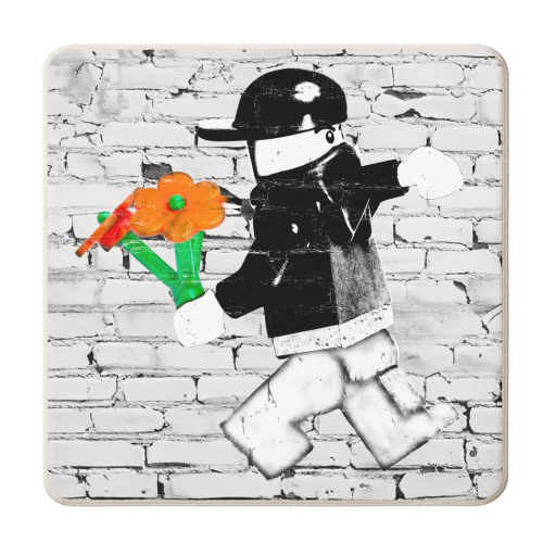 Banksy Flower Trower - personalised beer coaster by David Bond