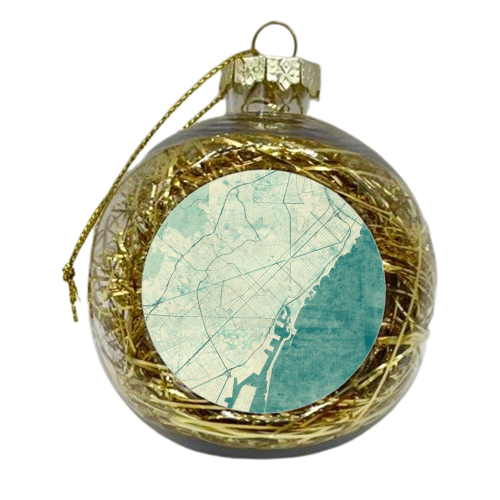 Barcelona Map Blue Vintage - xmas bauble by City Art Posters